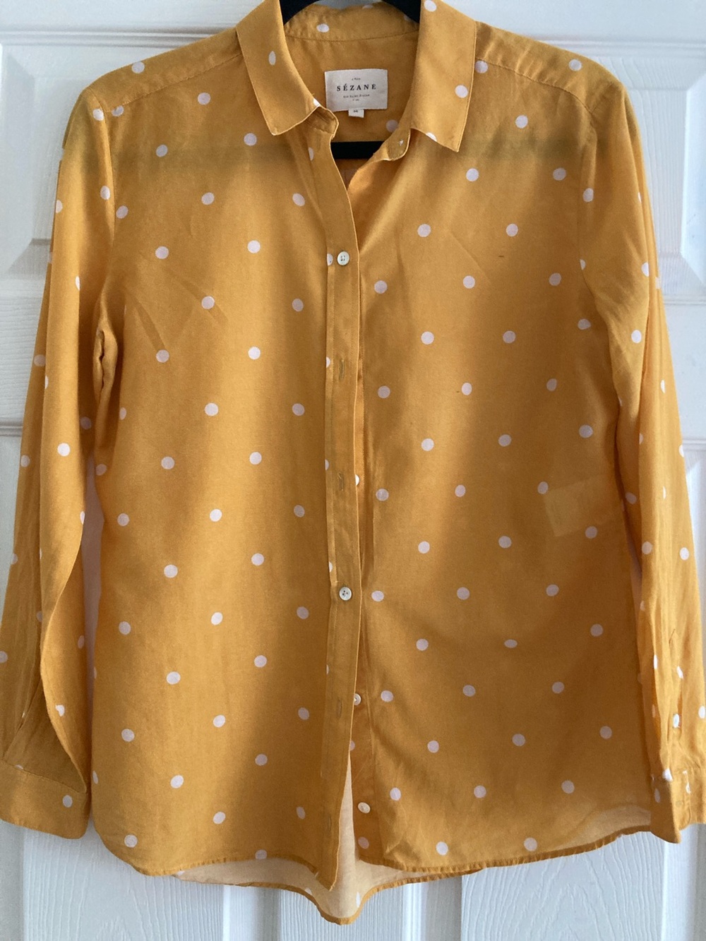 Sezane Yellow Polka Dot Button-Down Shirt